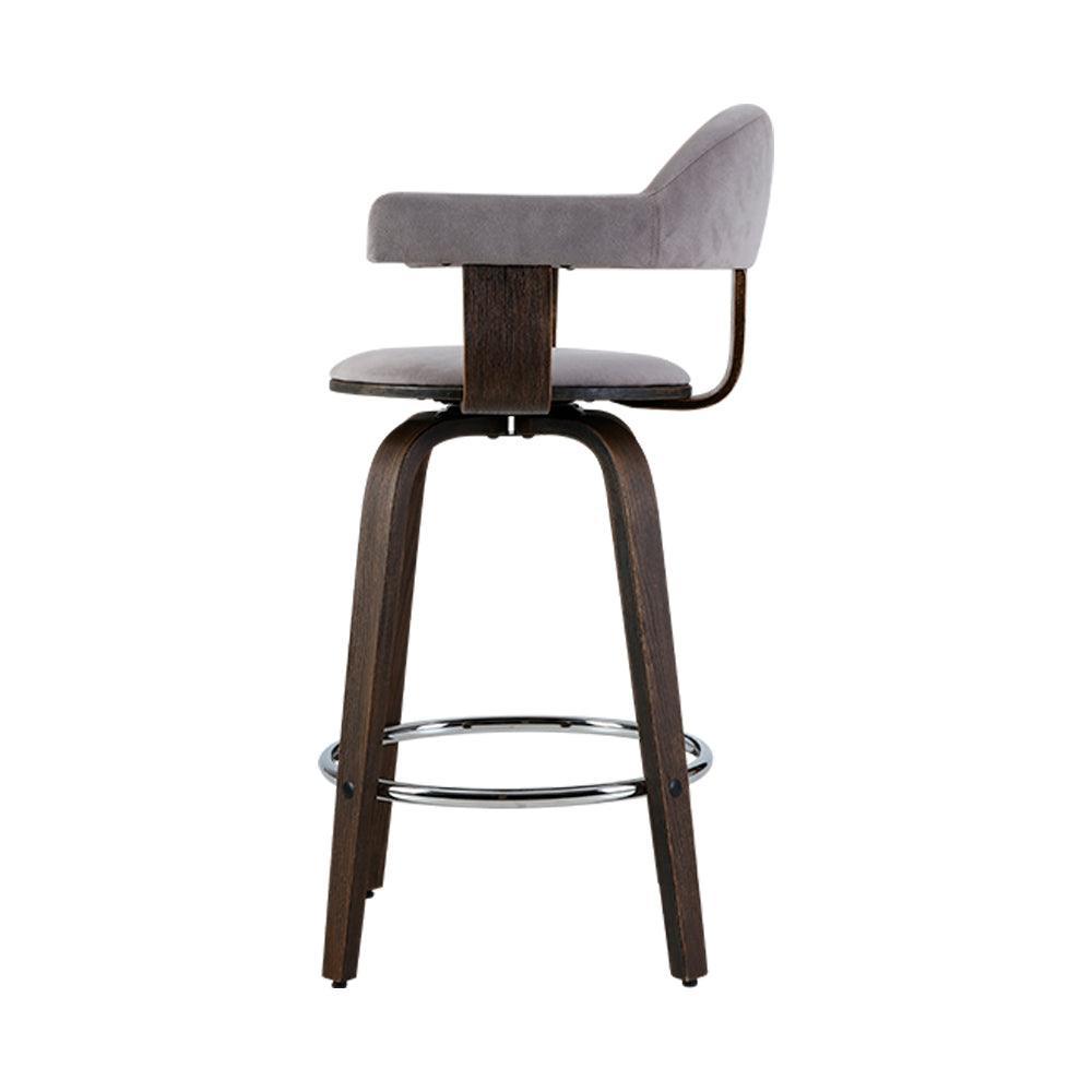 Artiss Set of 2 Bar Stools Wooden Swivel Bar Stool Kitchen Dining Chair - Wood, Chrome and Grey - John Cootes