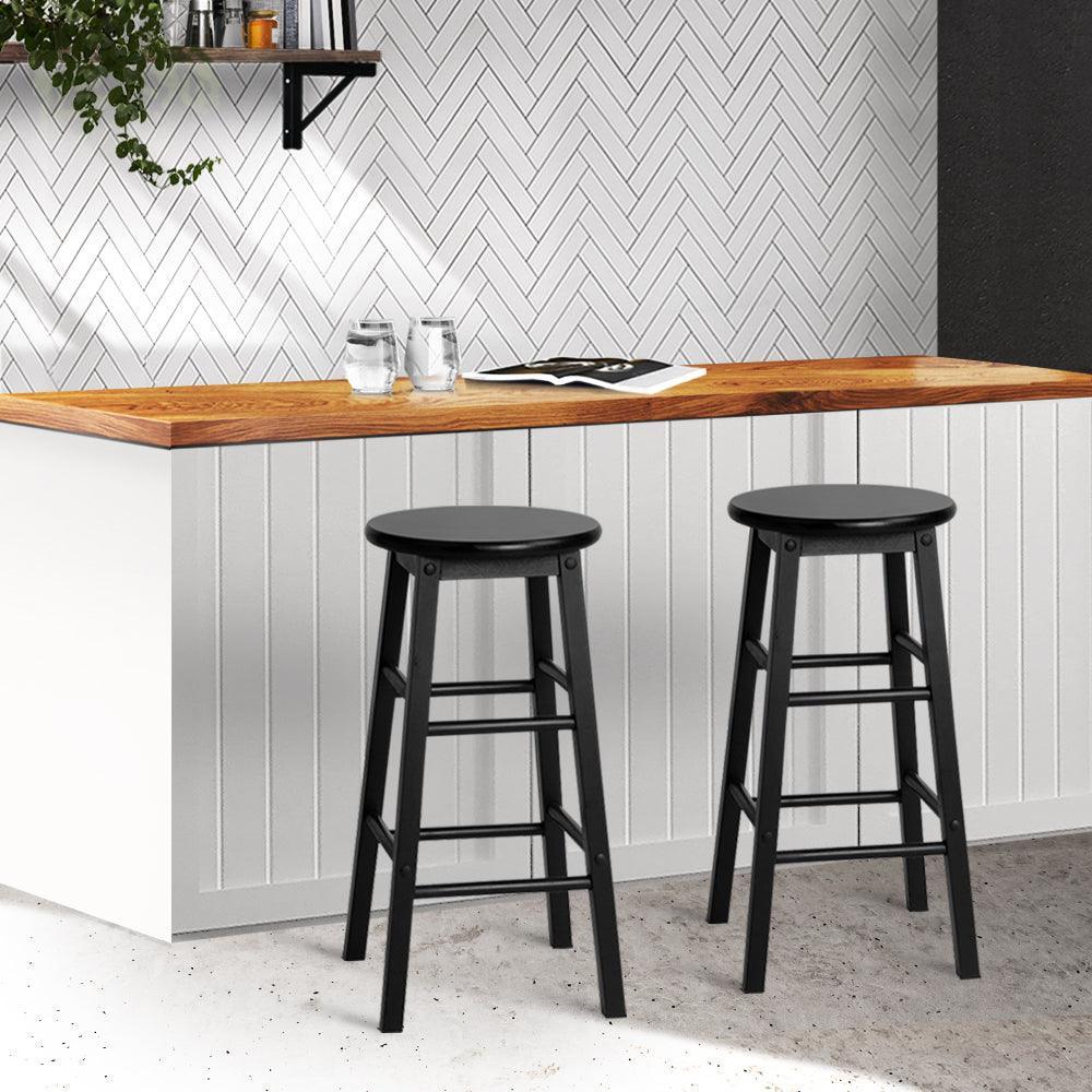 Artiss Set of 2 Beech Wood Backless Bar Stools - Black - John Cootes