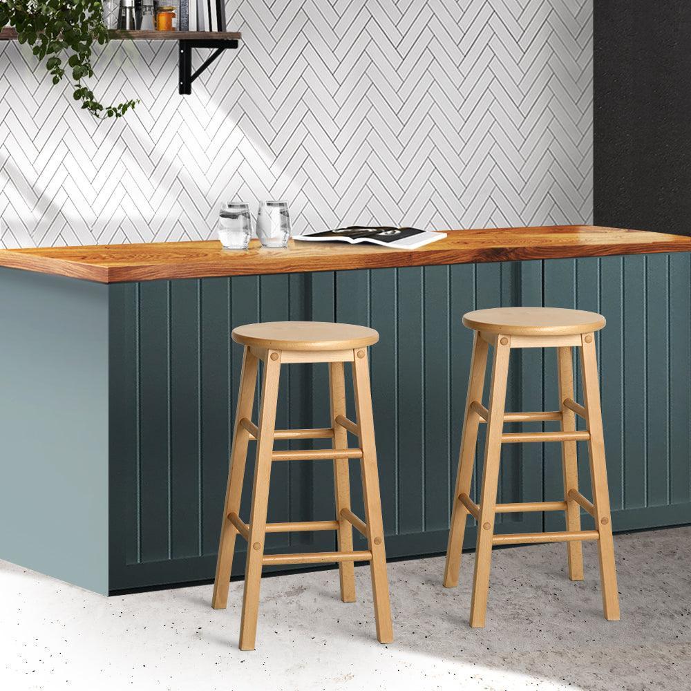 Artiss Set of 2 Beech Wood Backless Bar Stools - Natural - John Cootes