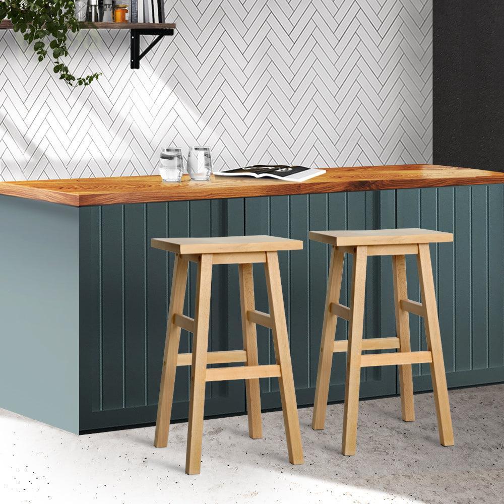 Artiss Set of 2 Beech Wood Bar Stools - Natural - John Cootes