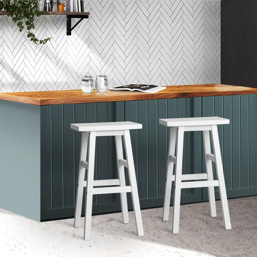 Artiss Set of 2 Beech Wood Bar Stools - White - John Cootes