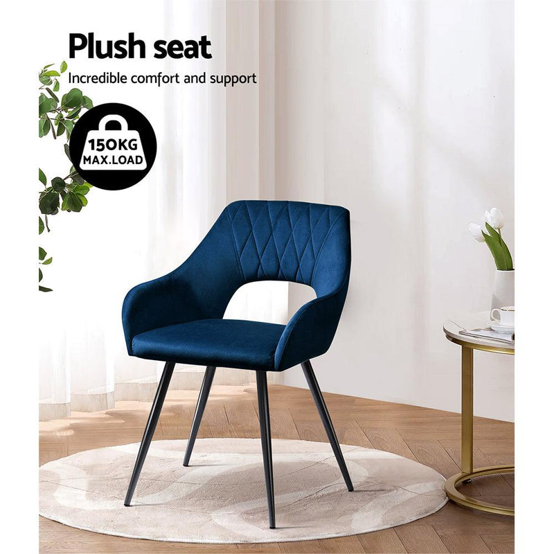 Artiss Set of 2 Caitlee Dining Chairs Kitchen Chairs Velvet Upholstered Blue - John Cootes