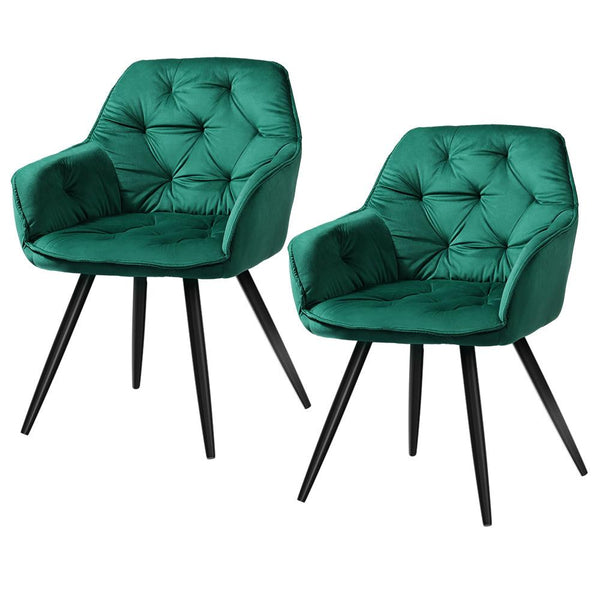 Artiss Set of 2 Calivia Dining Chairs Kitchen Chairs Upholstered Velvet Green - John Cootes
