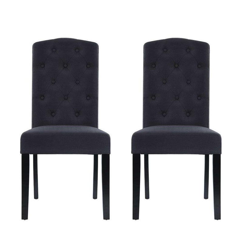 Artiss Set of 2 Dining Chairs French Provincial Kitchen Cafe Fabric Padded High Back Pine Wood Grey - John Cootes
