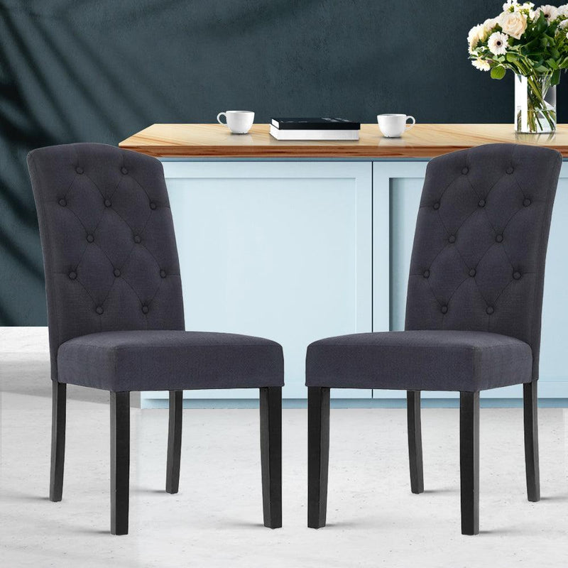 Artiss Set of 2 Dining Chairs French Provincial Kitchen Cafe Fabric Padded High Back Pine Wood Grey - John Cootes