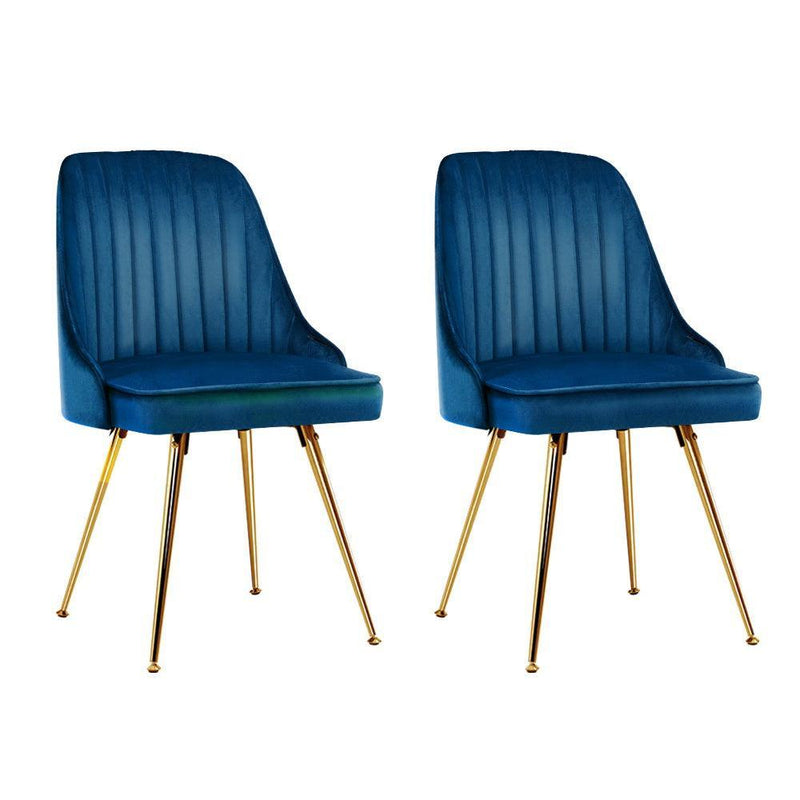 Artiss Set of 2 Dining Chairs Retro Chair Cafe Kitchen Modern Metal Legs Velvet Blue - John Cootes