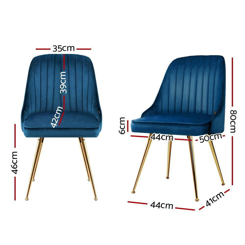 Artiss Set of 2 Dining Chairs Retro Chair Cafe Kitchen Modern Metal Legs Velvet Blue - John Cootes