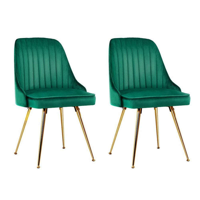Artiss Set of 2 Dining Chairs Retro Chair Cafe Kitchen Modern Metal Legs Velvet Green - John Cootes