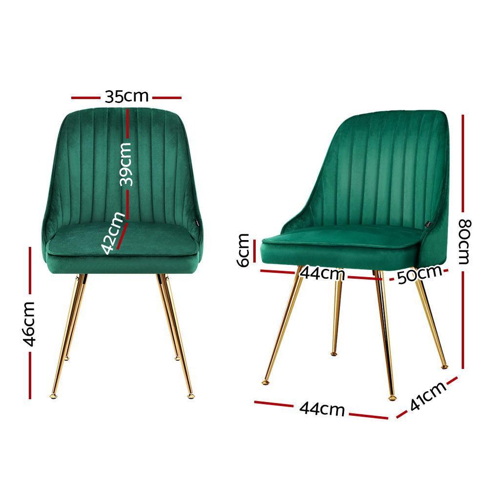 Artiss Set of 2 Dining Chairs Retro Chair Cafe Kitchen Modern Metal Legs Velvet Green - John Cootes