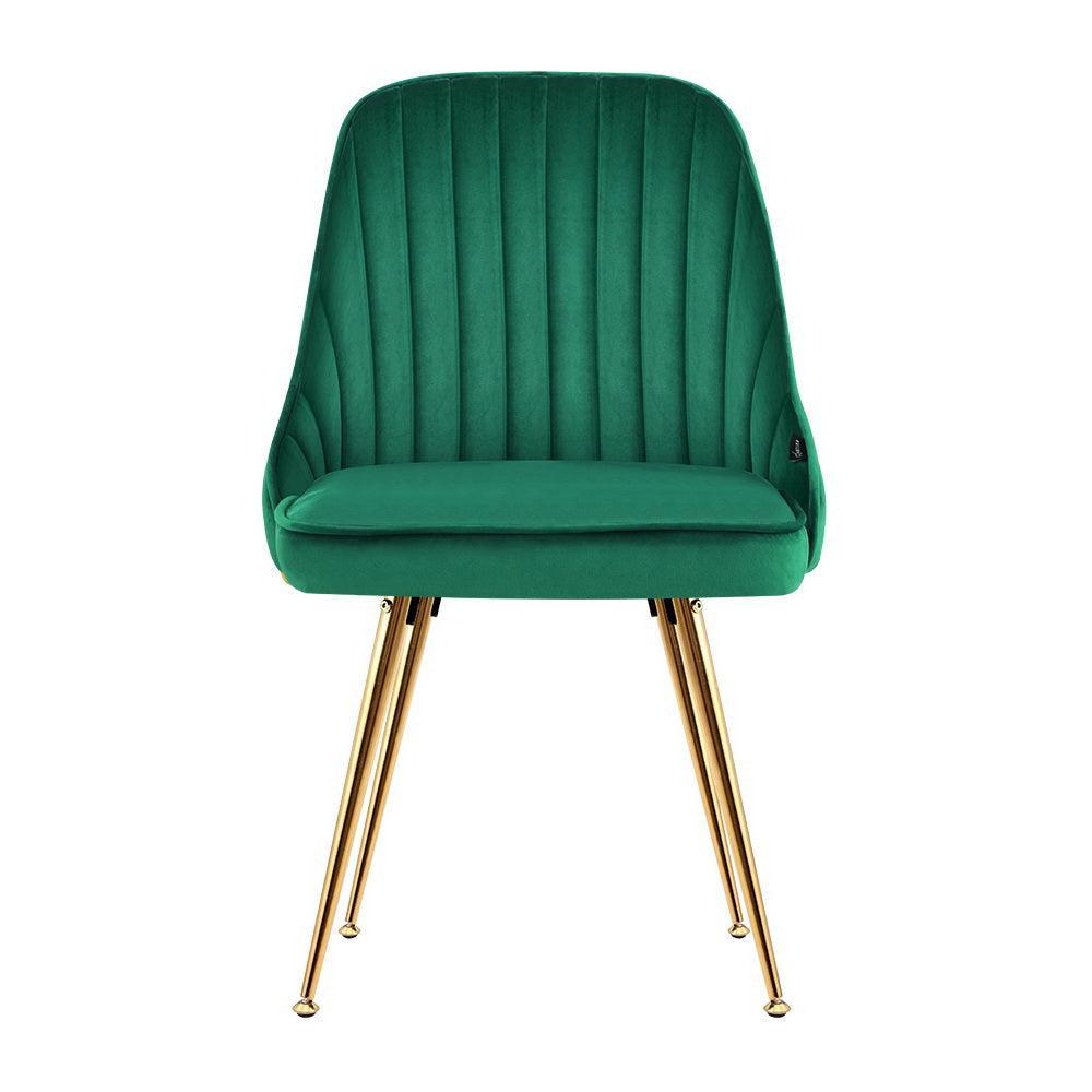 Artiss Set of 2 Dining Chairs Retro Chair Cafe Kitchen Modern Metal Legs Velvet Green - John Cootes