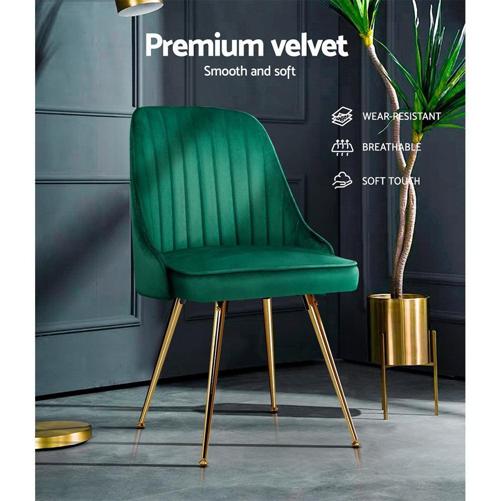 Artiss Set of 2 Dining Chairs Retro Chair Cafe Kitchen Modern Metal Legs Velvet Green - John Cootes