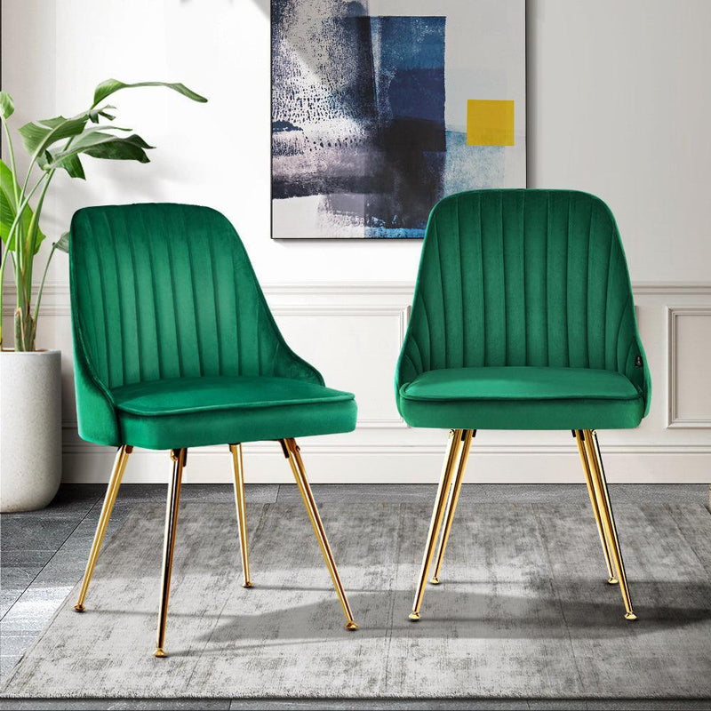 Artiss Set of 2 Dining Chairs Retro Chair Cafe Kitchen Modern Metal Legs Velvet Green - John Cootes
