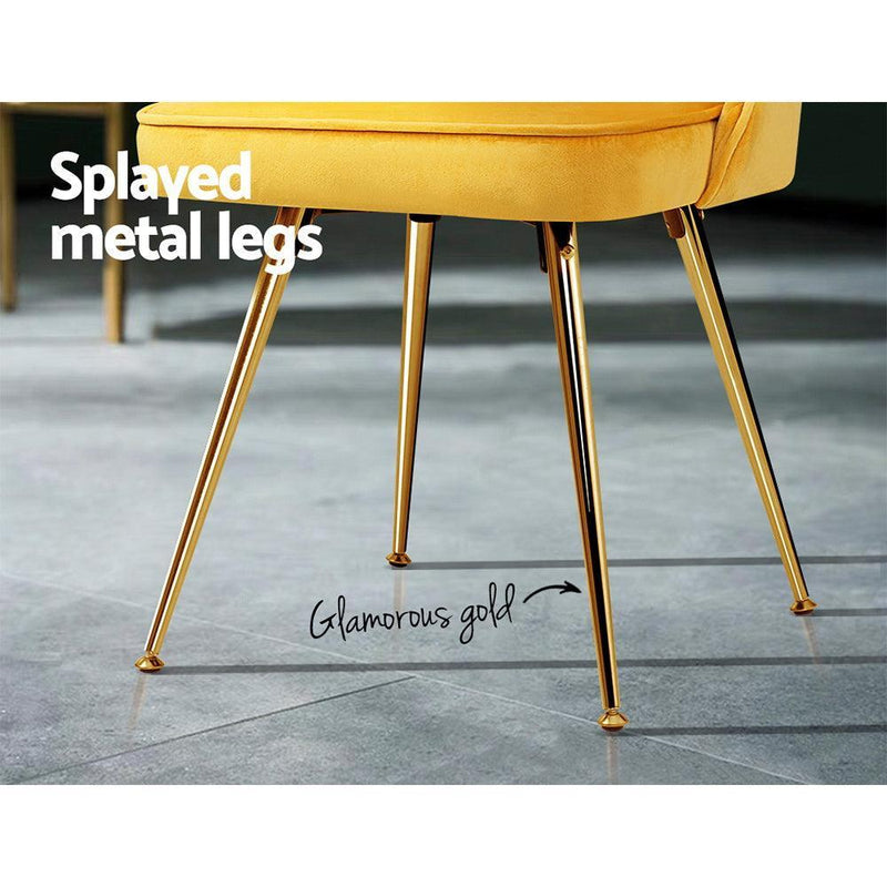Artiss Set of 2 Dining Chairs Retro Chair Cafe Kitchen Modern Metal Legs Velvet Yellow - John Cootes