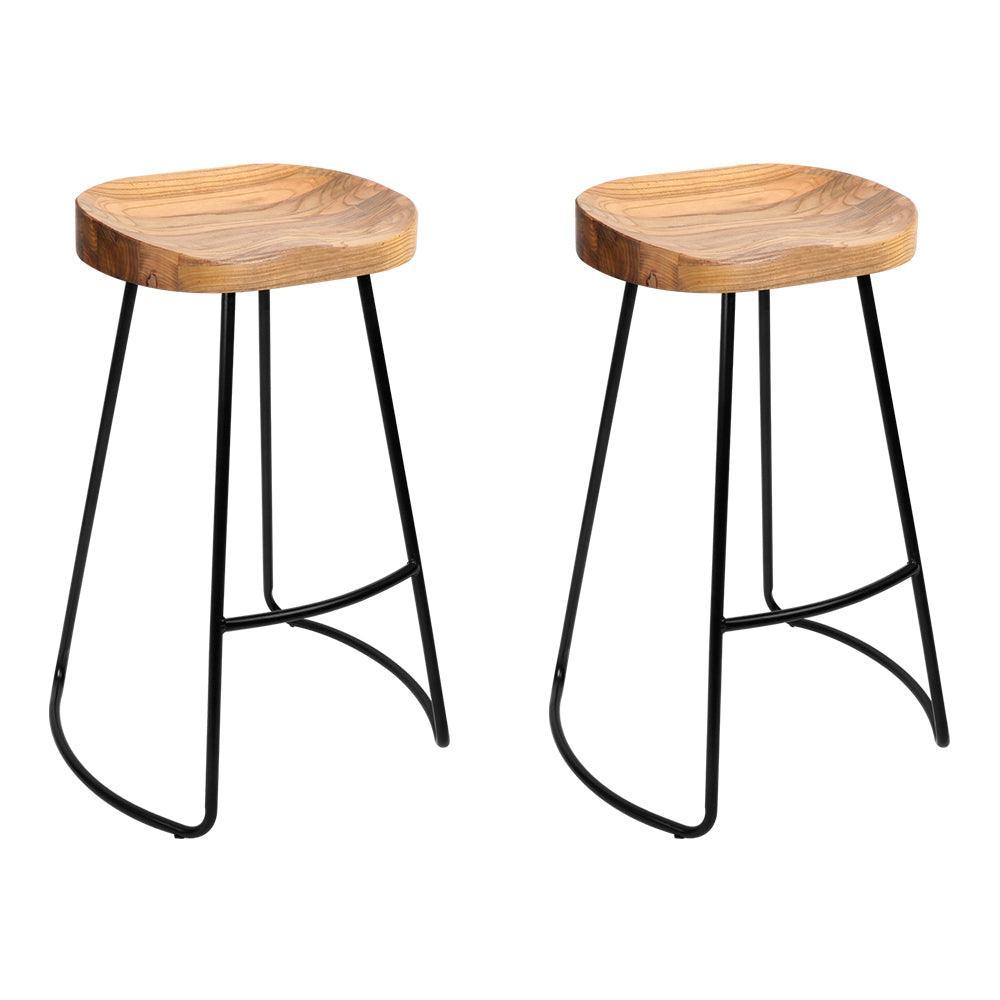 Artiss Set of 2 Elm Wood Backless Bar Stools 65cm - Black and Light Natural - John Cootes