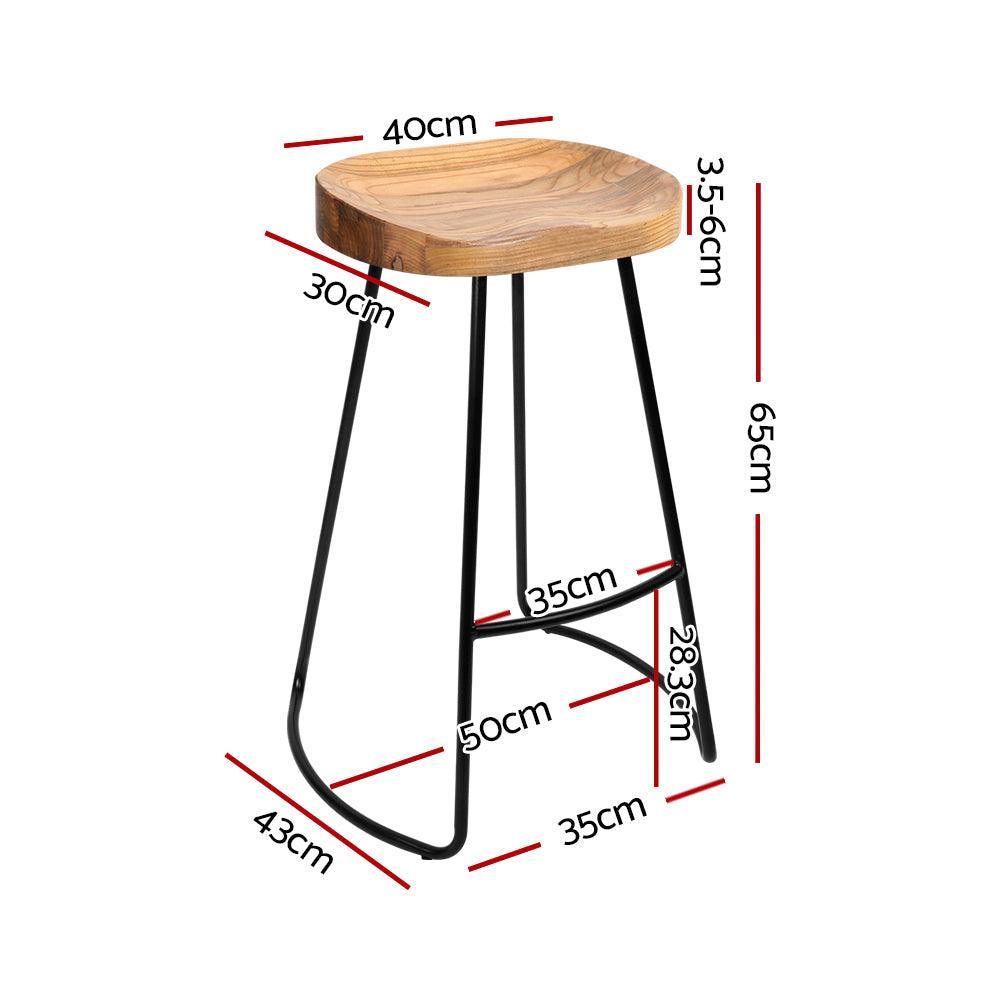 Artiss Set of 2 Elm Wood Backless Bar Stools 65cm - Black and Light Natural - John Cootes