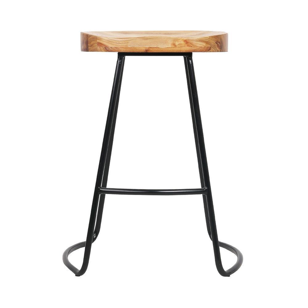 Artiss Set of 2 Elm Wood Backless Bar Stools 65cm - Black and Light Natural - John Cootes