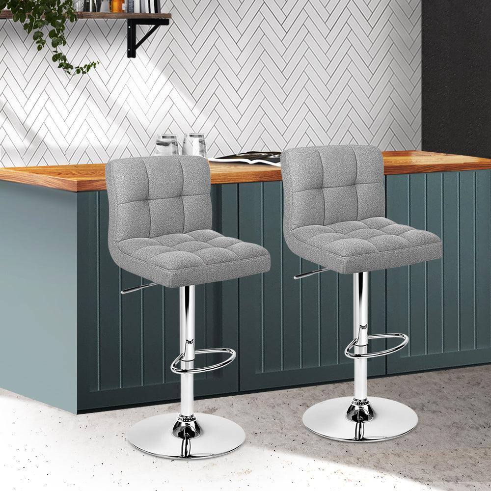 Artiss Set of 2 Fabric Swivel Bar Stools - Grey - John Cootes