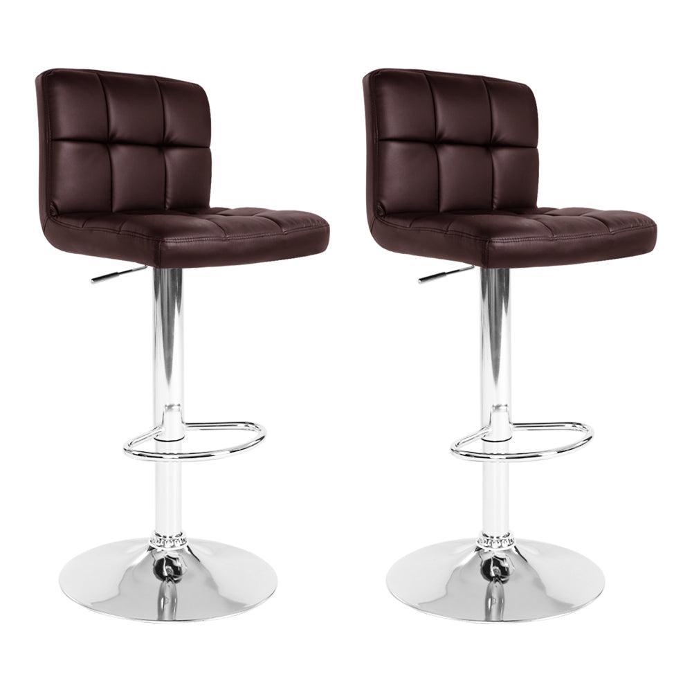 Artiss Set of 2 Gas Lift Bar Stools PU Leather - Chocolate Brown - John Cootes