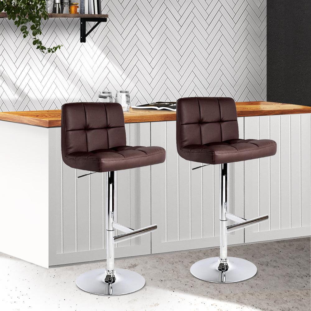 Artiss Set of 2 Gas Lift Bar Stools PU Leather - Chocolate Brown - John Cootes