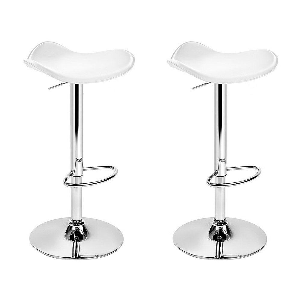 Artiss Set of 2 Gas Lift Bar Stools PU Leather - White and Chrome - John Cootes