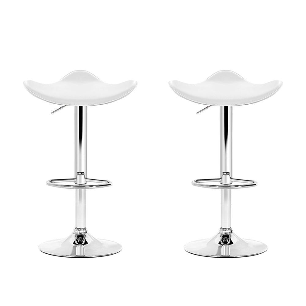 Artiss Set of 2 Gas Lift Bar Stools PU Leather - White and Chrome - John Cootes