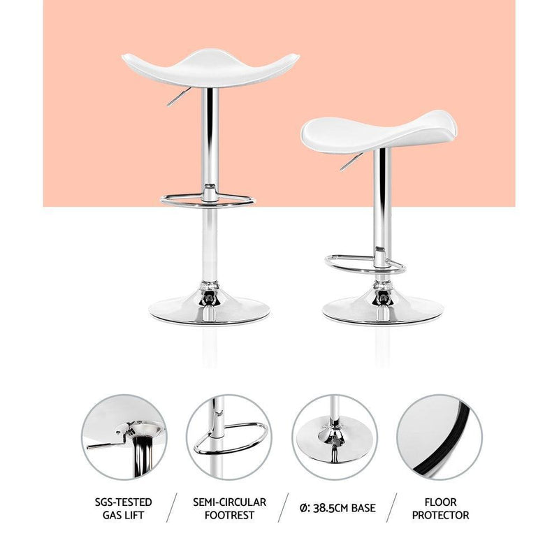 Artiss Set of 2 Gas Lift Bar Stools PU Leather - White and Chrome - John Cootes