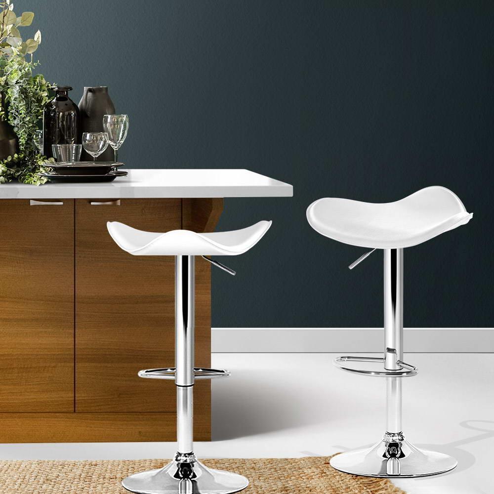 Artiss Set of 2 Gas Lift Bar Stools PU Leather - White and Chrome - John Cootes