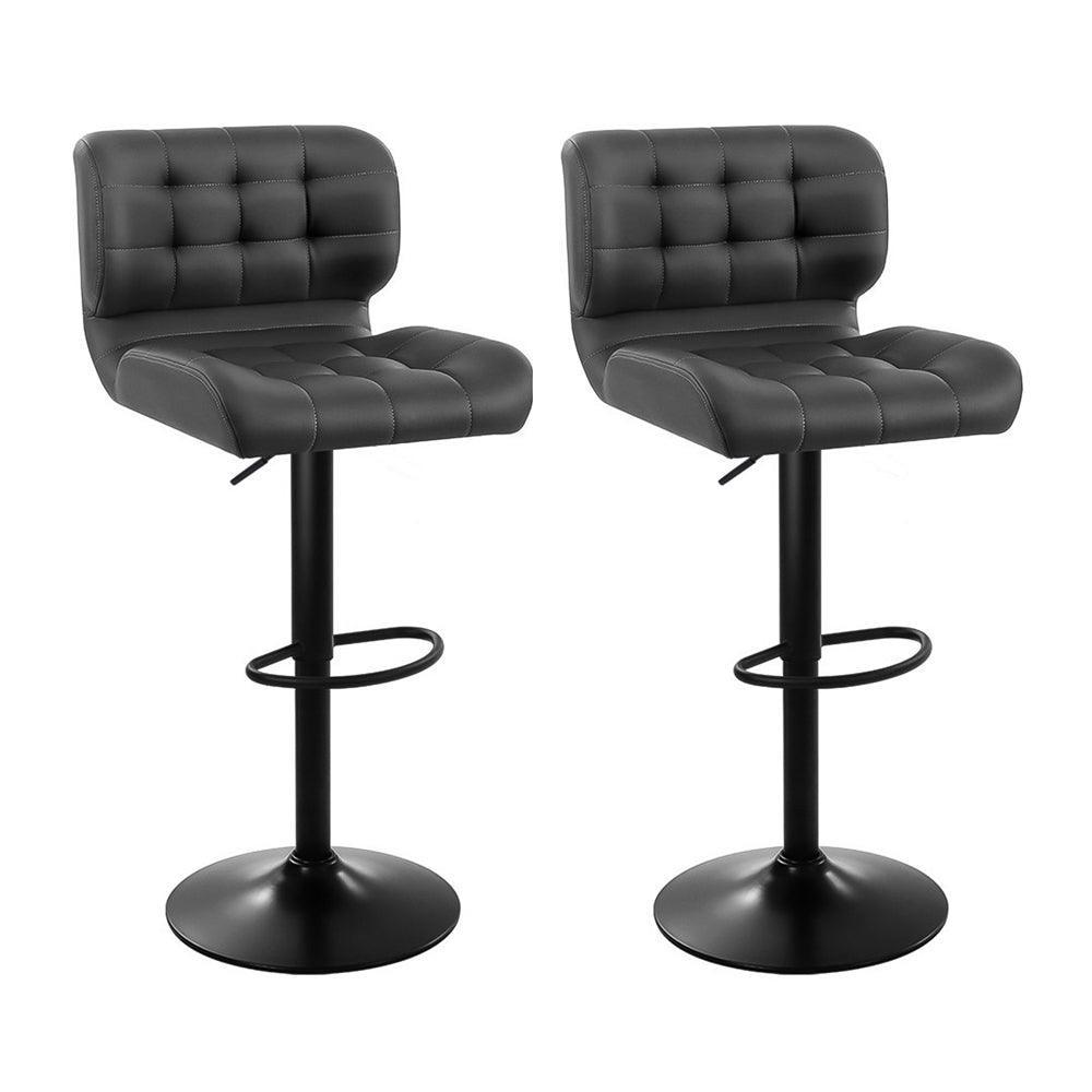 Artiss Set of 2 Kitchen Bar Stools Gas Lift Plush PU Leather - Black and Grey - John Cootes