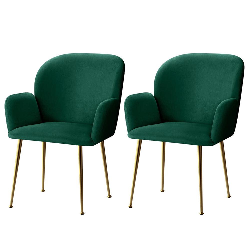 Artiss Set of 2 Kynsee Dining Chair Armchair Cafe Chair Upholstered Velvet Green - John Cootes