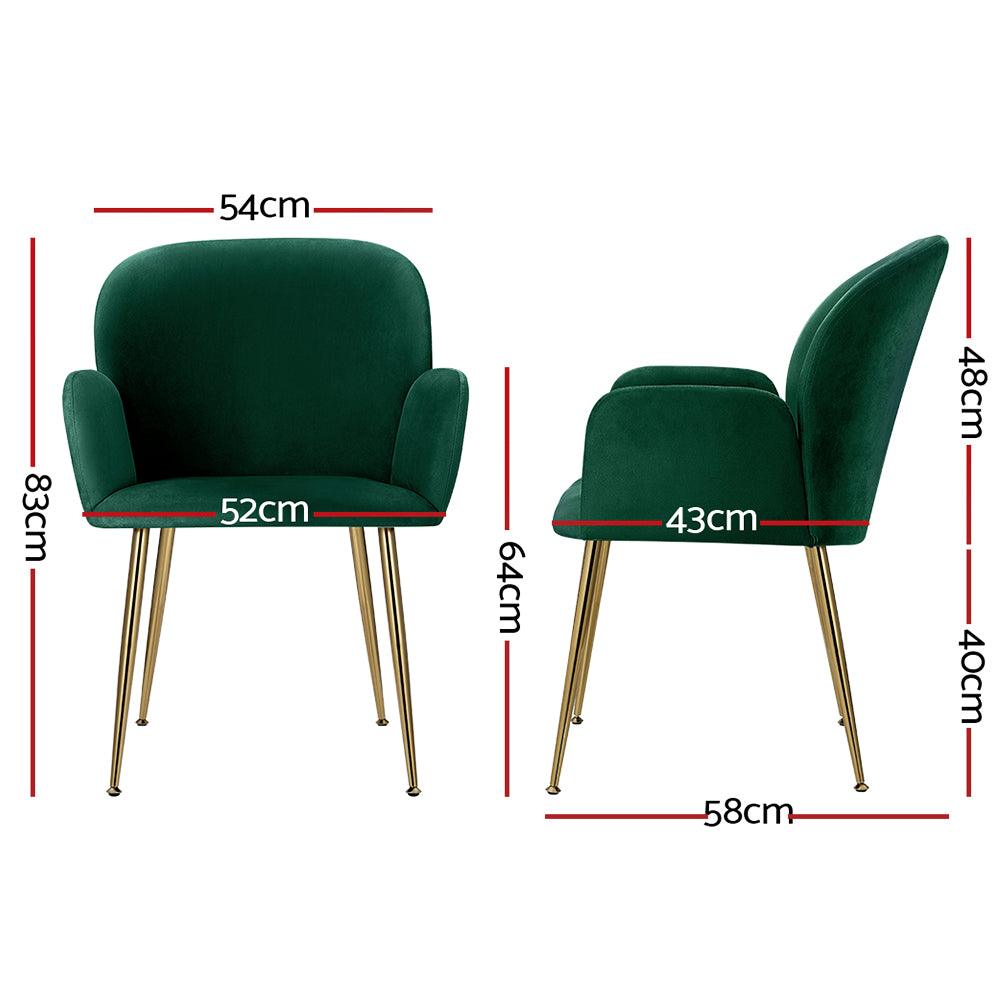 Artiss Set of 2 Kynsee Dining Chair Armchair Cafe Chair Upholstered Velvet Green - John Cootes