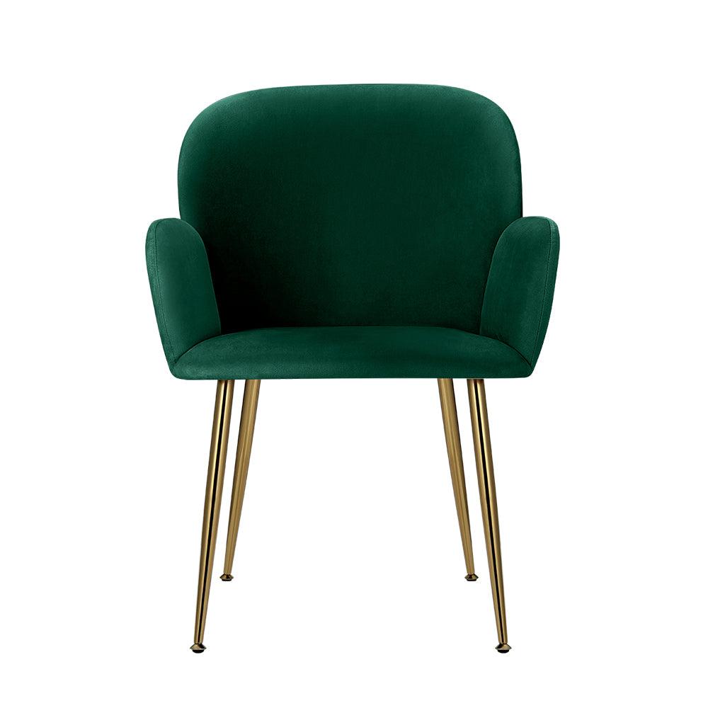 Artiss Set of 2 Kynsee Dining Chair Armchair Cafe Chair Upholstered Velvet Green - John Cootes