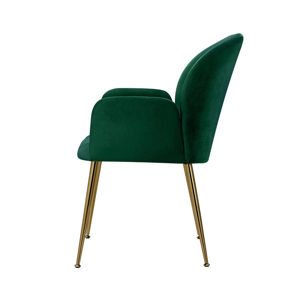 Artiss Set of 2 Kynsee Dining Chair Armchair Cafe Chair Upholstered Velvet Green - John Cootes