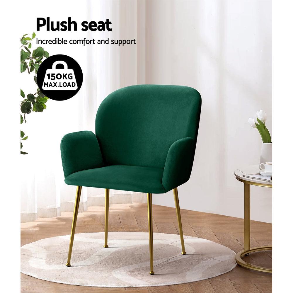 Artiss Set of 2 Kynsee Dining Chair Armchair Cafe Chair Upholstered Velvet Green - John Cootes