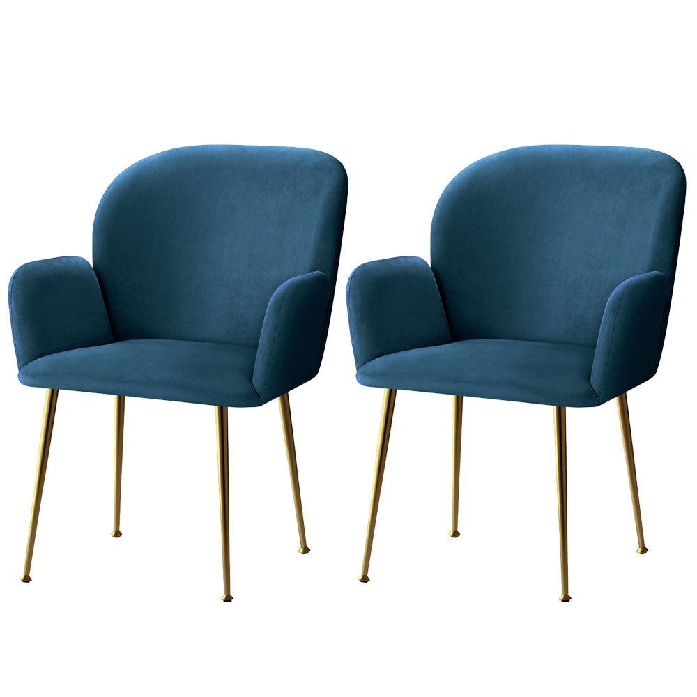 Artiss Set of 2 Kynsee Dining Chairs Armchair Cafe Chair Upholstered Velvet Blue - John Cootes