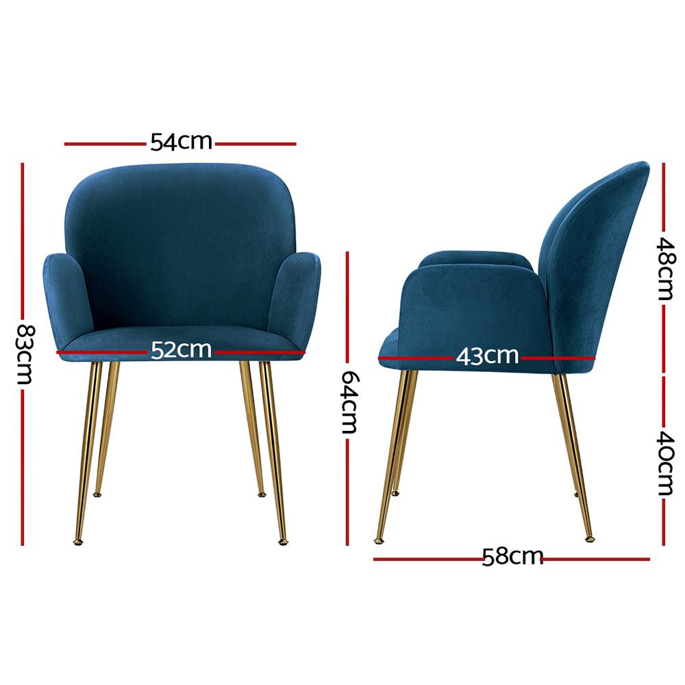 Artiss Set of 2 Kynsee Dining Chairs Armchair Cafe Chair Upholstered Velvet Blue - John Cootes