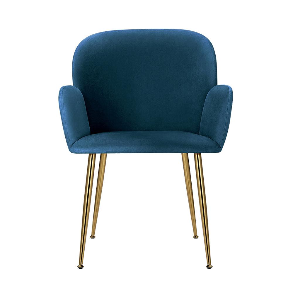 Artiss Set of 2 Kynsee Dining Chairs Armchair Cafe Chair Upholstered Velvet Blue - John Cootes