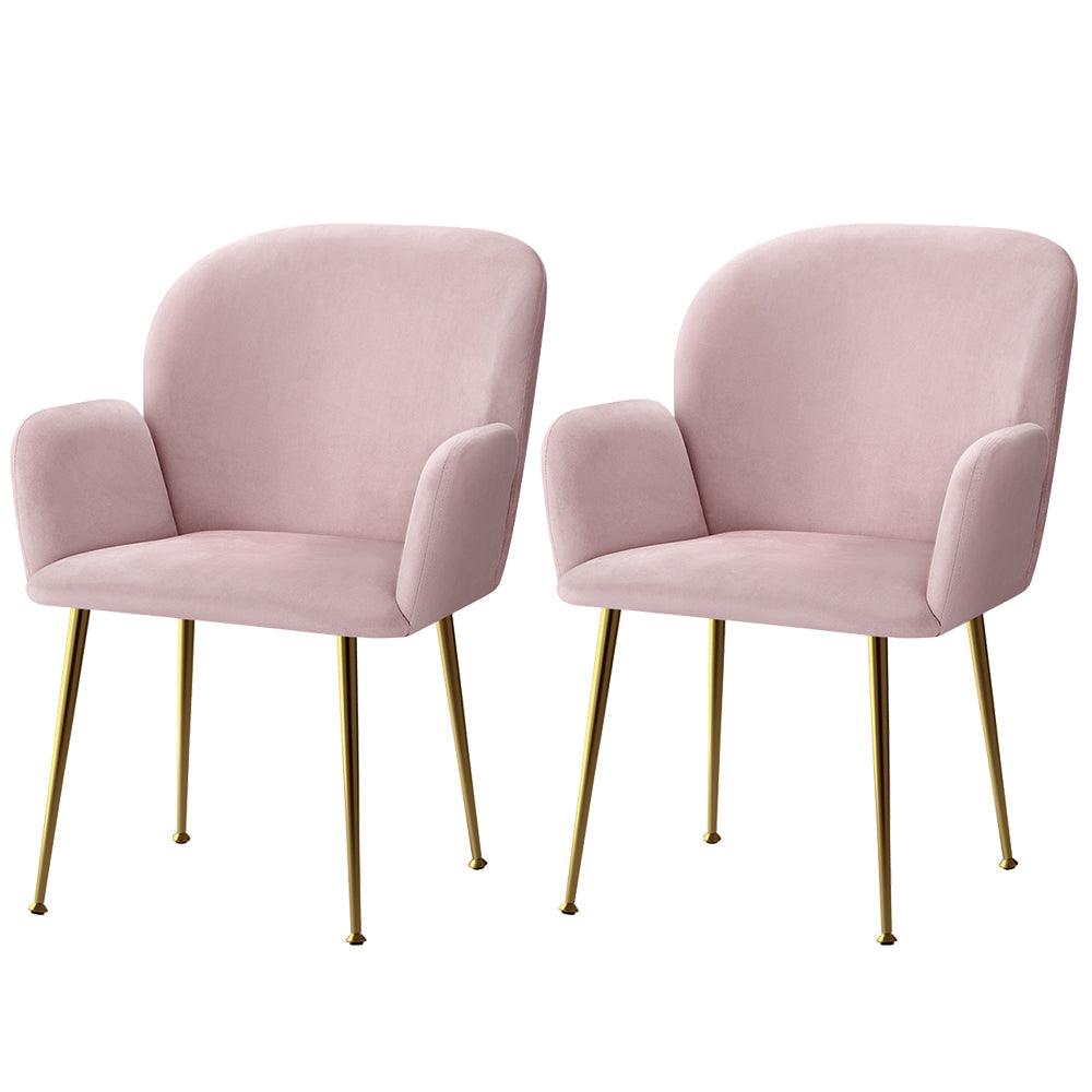 Artiss Set of 2 Kynsee Dining Chairs Armchair Cafe Chair Upholstered Velvet Pink - John Cootes