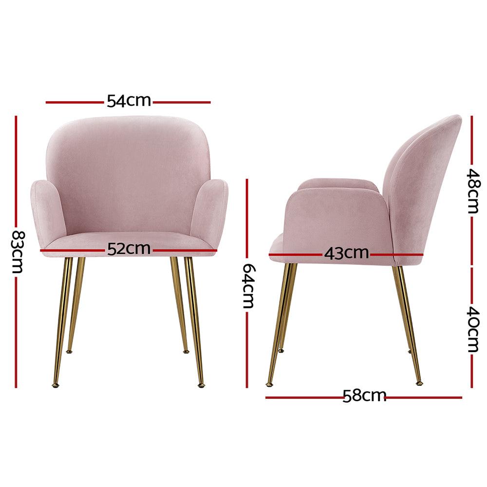 Artiss Set of 2 Kynsee Dining Chairs Armchair Cafe Chair Upholstered Velvet Pink - John Cootes