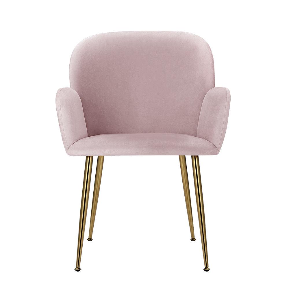 Artiss Set of 2 Kynsee Dining Chairs Armchair Cafe Chair Upholstered Velvet Pink - John Cootes