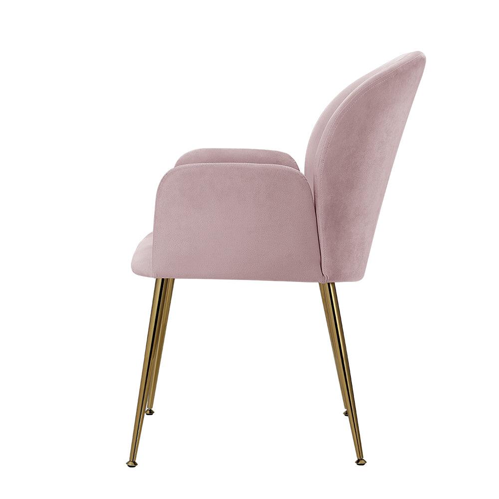 Artiss Set of 2 Kynsee Dining Chairs Armchair Cafe Chair Upholstered Velvet Pink - John Cootes