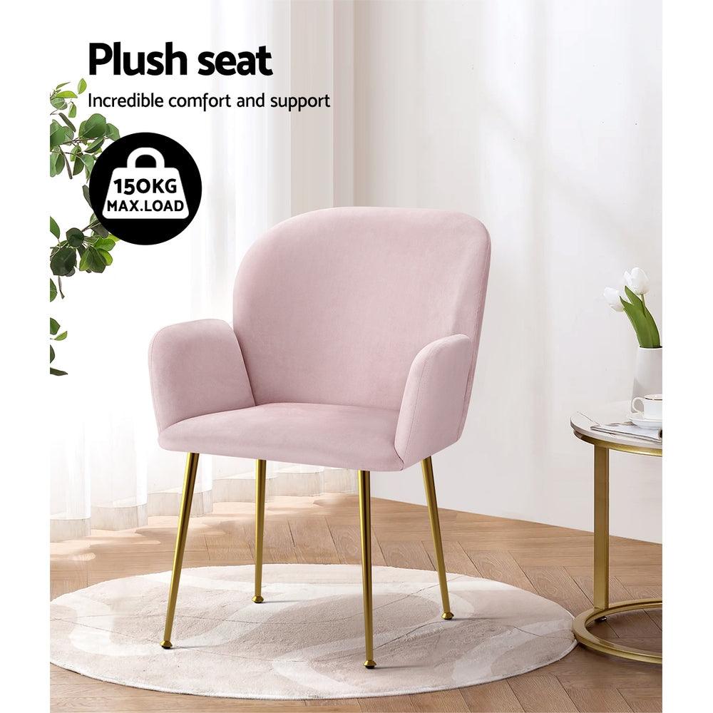 Artiss Set of 2 Kynsee Dining Chairs Armchair Cafe Chair Upholstered Velvet Pink - John Cootes