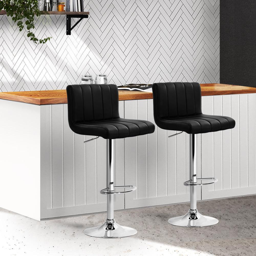 Artiss Set of 2 Line Style PU Leather Bar Stools - Black - John Cootes