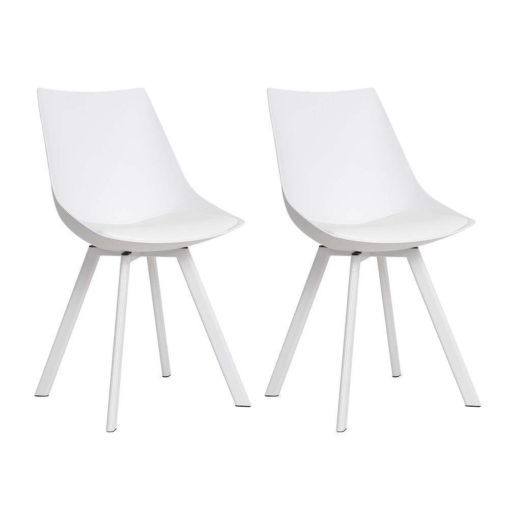 Artiss Set of 2 Lylette Dining Chairs Cafe Chairs PU Leather Padded Seat White - John Cootes