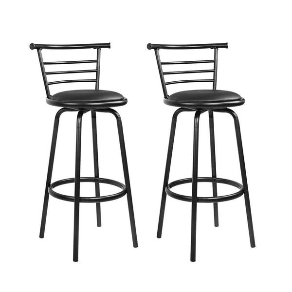 Artiss Set of 2 PU Leather Bar Stools - Black and Steel - John Cootes