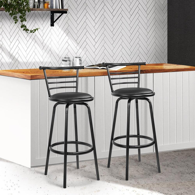 Artiss Set of 2 PU Leather Bar Stools - Black and Steel - John Cootes