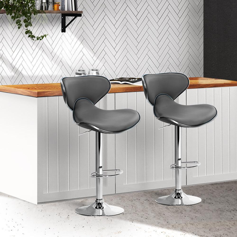 Artiss Set of 2 PU Leather Bar Stools - Grey - John Cootes