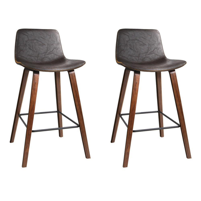 Artiss Set of 2 PU Leather Bar Stools Square Footrest - Wood and Brown - John Cootes