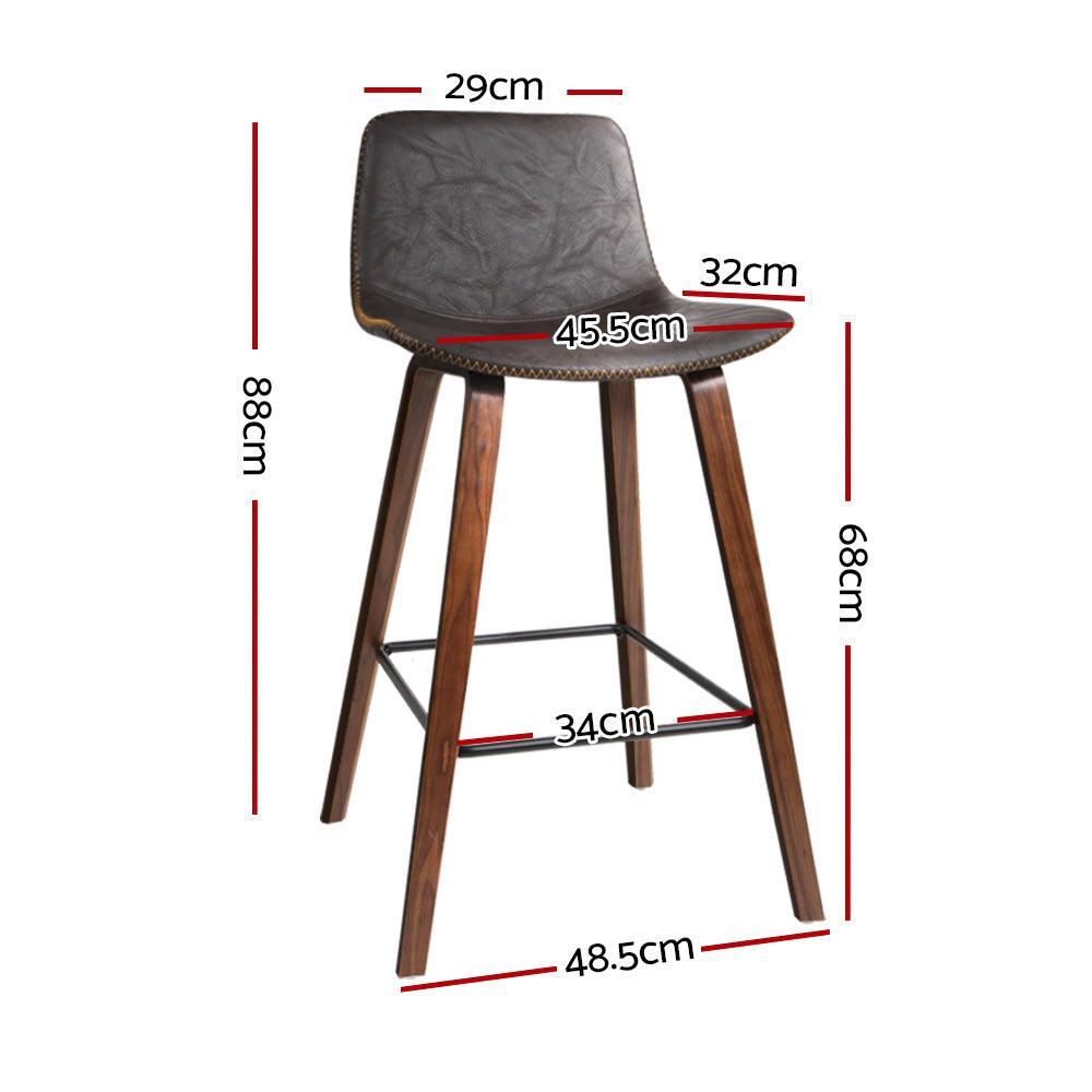 Artiss Set of 2 PU Leather Bar Stools Square Footrest - Wood and Brown - John Cootes