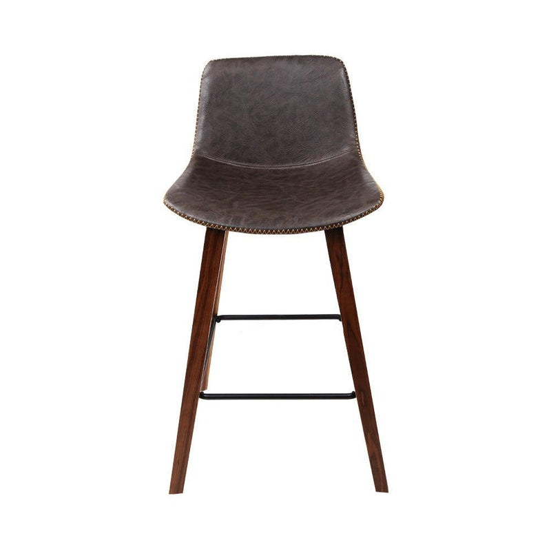 Artiss Set of 2 PU Leather Bar Stools Square Footrest - Wood and Brown - John Cootes
