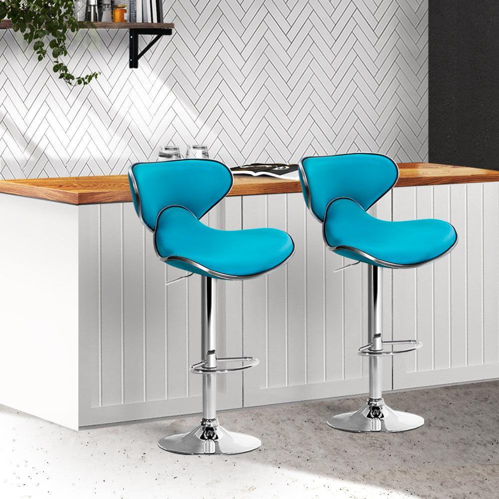 Artiss Set of 2 PU Leather Bar Stools - Teal Blue - John Cootes